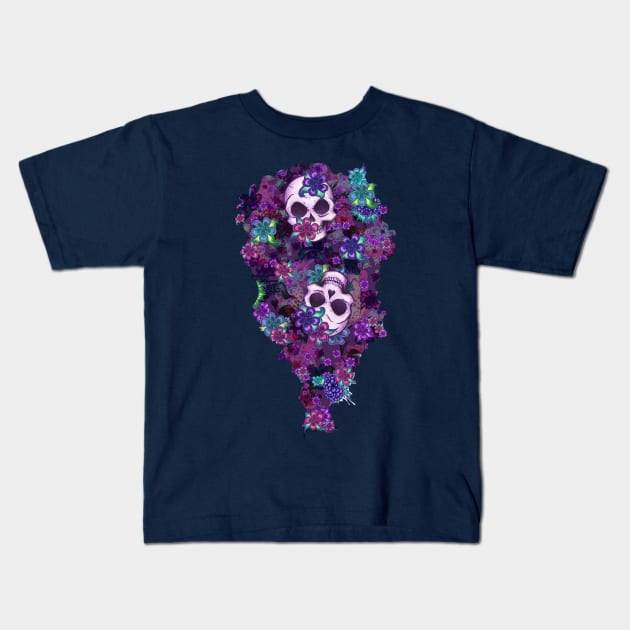 Flowers and Skulls Kids T-Shirt by Ellador